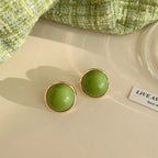 Trendy Green Round Stud Earrings for Women Party Classic Jewelry Golden Color Geometry Beans Shape Earrings Wholesale