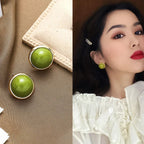 Trendy Green Round Stud Earrings for Women Party Classic Jewelry Golden Color Geometry Beans Shape Earrings Wholesale