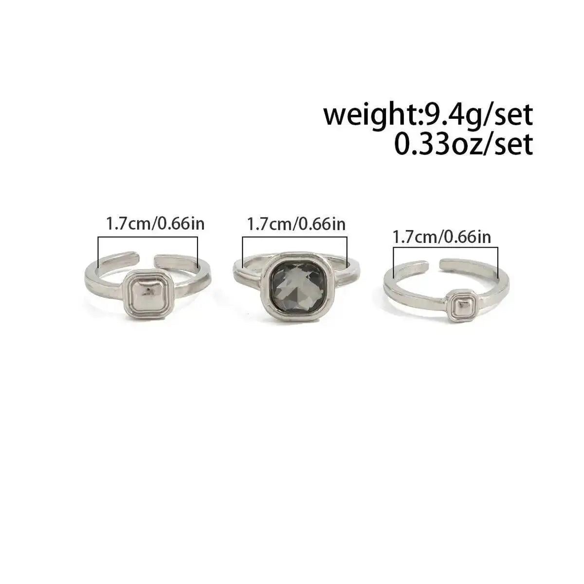 KunJoe 3Pcs/Set Fashion Square Acrylic Rhinestone Open Rings for Women Minimalist Geometry Adjustable Knuckle Ring Party Jewelry
