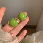 Trendy Green Round Stud Earrings for Women Party Classic Jewelry Golden Color Geometry Beans Shape Earrings Wholesale