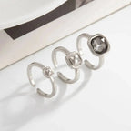 KunJoe 3Pcs/Set Fashion Square Acrylic Rhinestone Open Rings for Women Minimalist Geometry Adjustable Knuckle Ring Party Jewelry