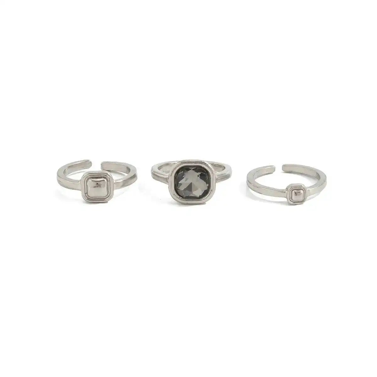 KunJoe 3Pcs/Set Fashion Square Acrylic Rhinestone Open Rings for Women Minimalist Geometry Adjustable Knuckle Ring Party Jewelry
