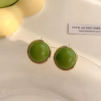 Trendy Green Round Stud Earrings for Women Party Classic Jewelry Golden Color Geometry Beans Shape Earrings Wholesale