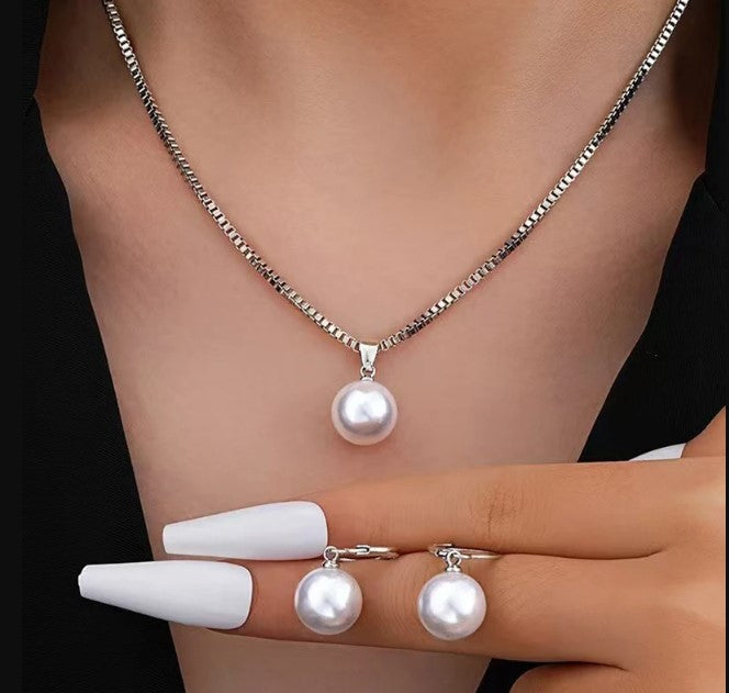 2 Pieces Of Round Pearl Jewelry Set, Earrings, Pendants, Necklaces, Ladies' Exquisite And Fashionable Wedding Jewelry Set,Gifts