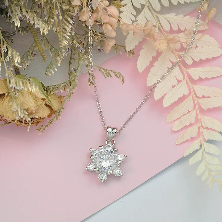 Women's Romantic Wedding Anniversary Necklace with Zircon Stone Link Chain Sterling Silver Jewelry From Taiwan