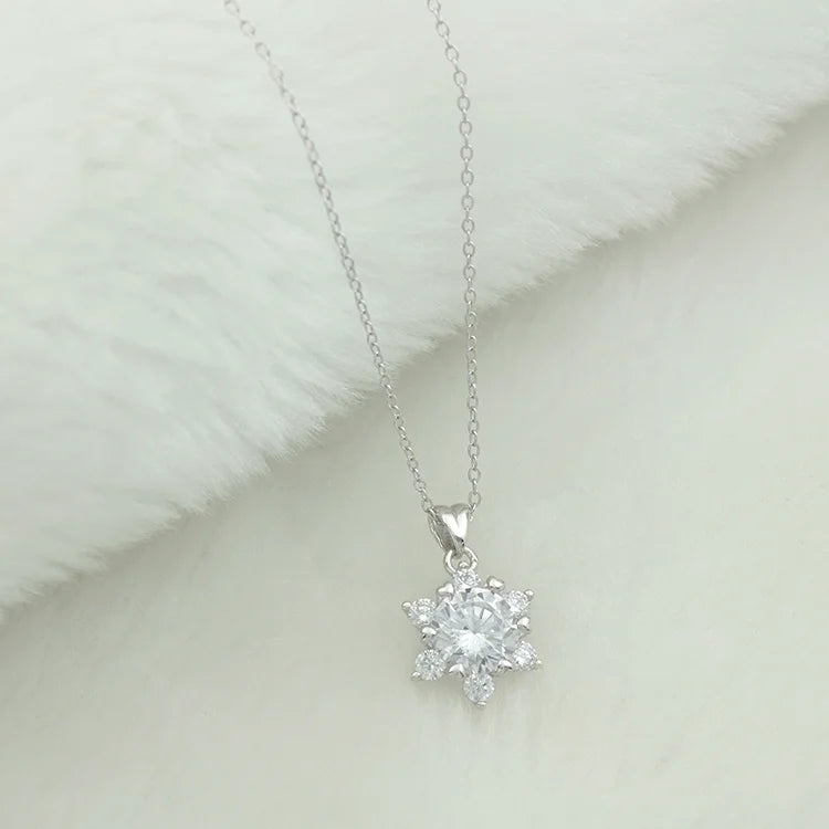 Women's Romantic Wedding Anniversary Necklace with Zircon Stone Link Chain Sterling Silver Jewelry From Taiwan